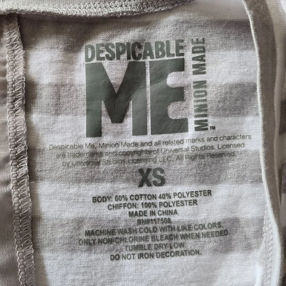 Despicable Me Minion Girls Grey and White Striped Shear Back Tank Top Size XS